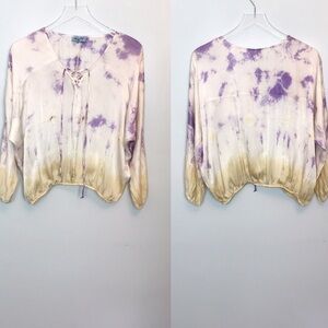 Letarte 100% Silk Tie Dye Handmade Gathered Hem XS